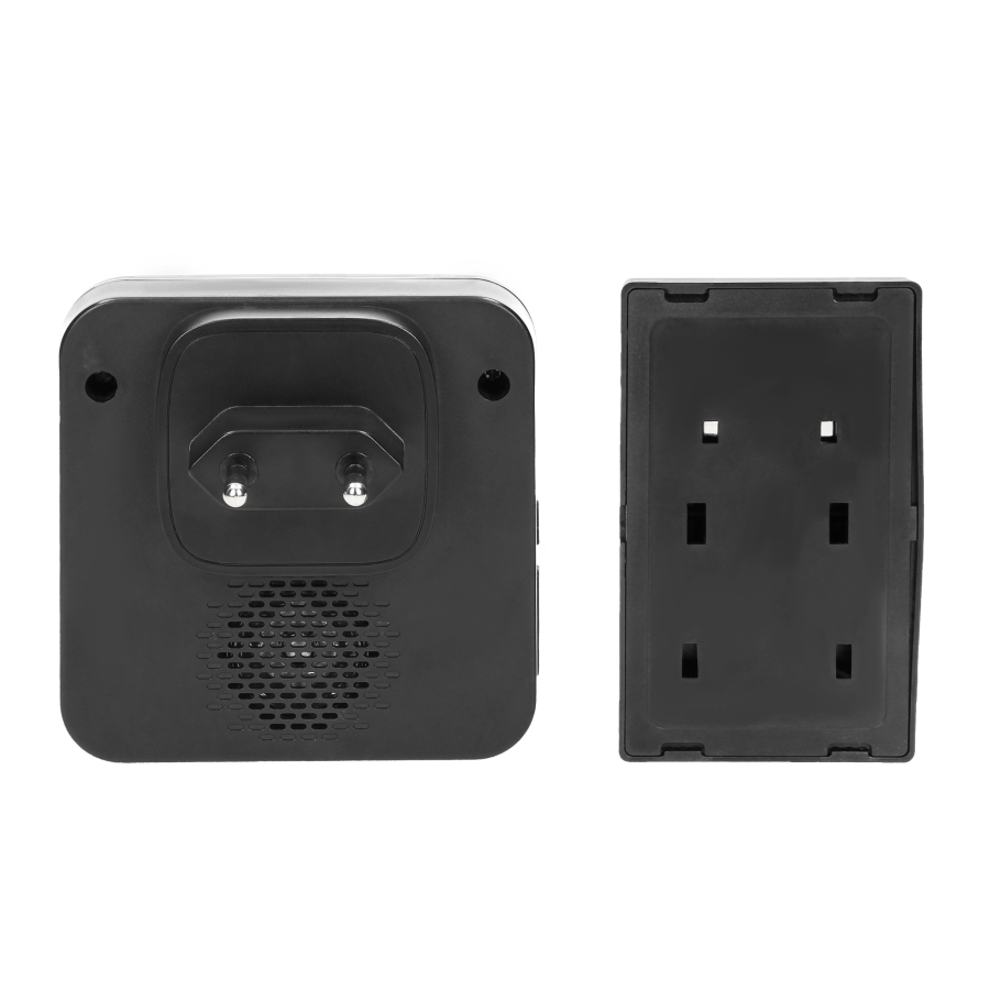 ONDO 2 AC, set of 2 wireless mains-powered doorbells with battery-free button, learning system, 36 sounds, 200m, black